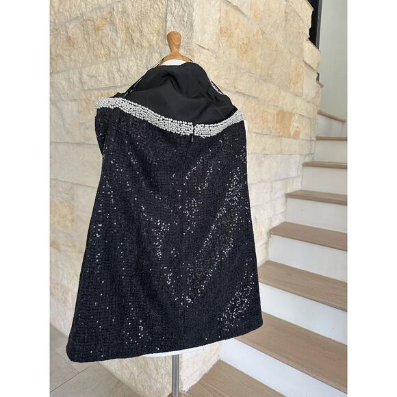 Self Portrait Black Boucle Pearl Trim Mini Dress US 6 - Picture 11 of 16